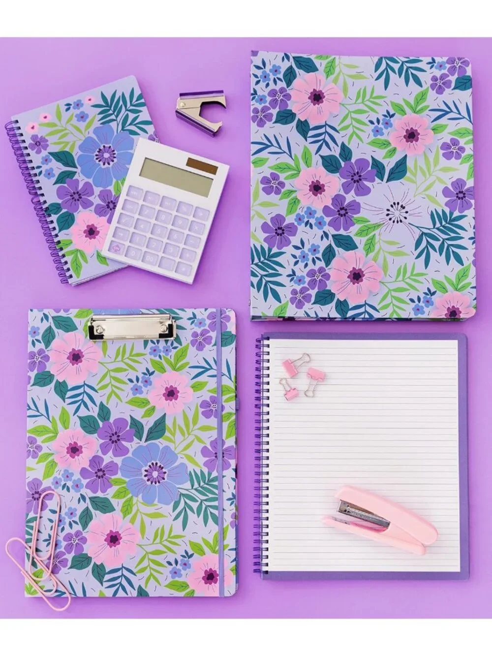 Floral Large Spiral Notebook - Cute Lilac Flower Design, Perfect for School